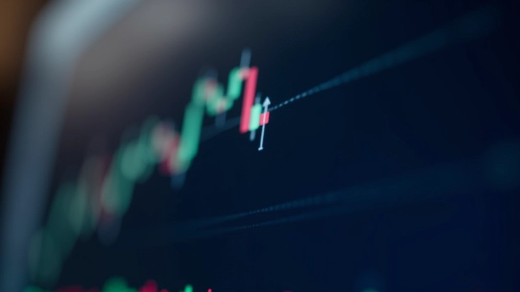 Ecrã mostrando análise técnica com indicadores de volume e linhas de suporte-resistência