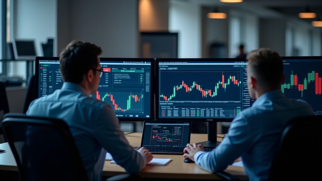 Ambiente de trabalho com análise de gráficos e dados de mercado