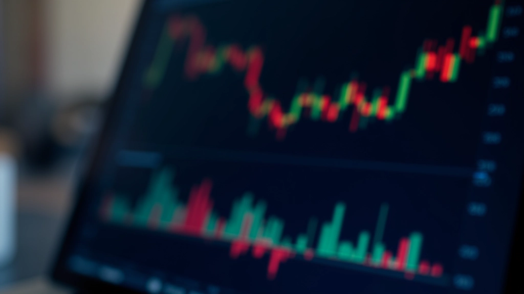 Gráfico financeiro com barras de volume destacadas em análise técnica